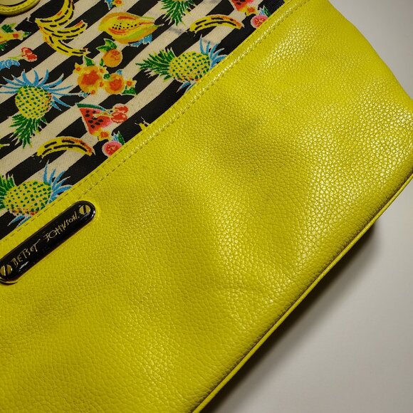 Betsey Johnson Banana Split Tote Bag Fruit Striped Yellow - Picture 7 of 16